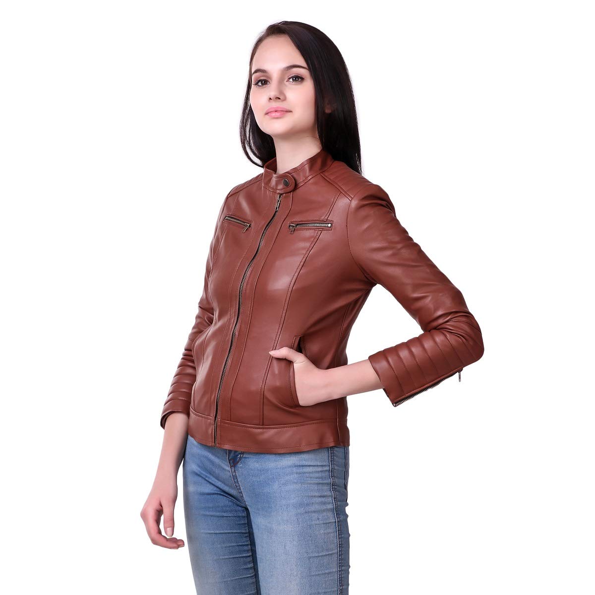 leather retail faux leather jacket for female