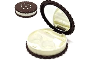 Honbay Cookie Shaped Contact Lens Case Travel Contact Lens Box with Mirror (Brown)
