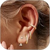 Finrezio Small Gold Hoop Earrings for Women 14K Gold Hypoallergenic Stud Earrings Set Dainty Huggie Cartilage Earrings Set for Multiple Piercing Lightweight Jewelry