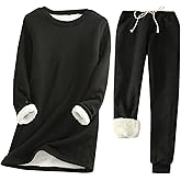 Women's Warm Sherpa Lined Fleece Tracksuit Crew Neck Sports Sweatshirt Sweatpant Sweatshirt Sets Pullover Loungewear
