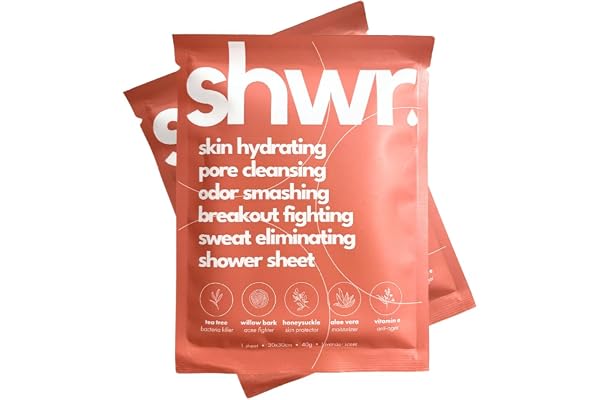 Shwr, Shower Sheet Body Wipes, Individually Wrapped, Extra Large 30x30cm, Pack of 10, for Gym Bag or Day Pack