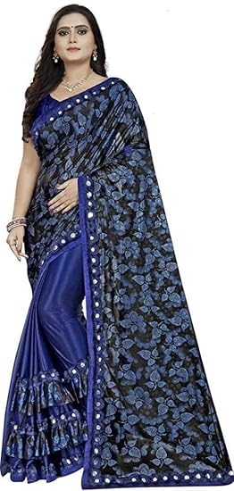 Market Magic Wolrd Womens Printed Lycra Silk Blend Saree With Blouse Pices