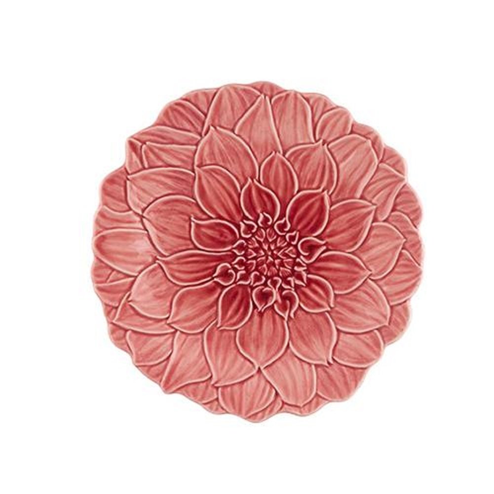 Bordallo Pinheiro Maria Flor Dahlia Dessert Plates (Set of 4) Pink Portuguese Hand-Painted 8.5"D Serveware