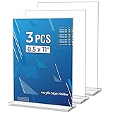 3 Pack Acrylic Sign Holder 8.5 x 11 Inches, Clear