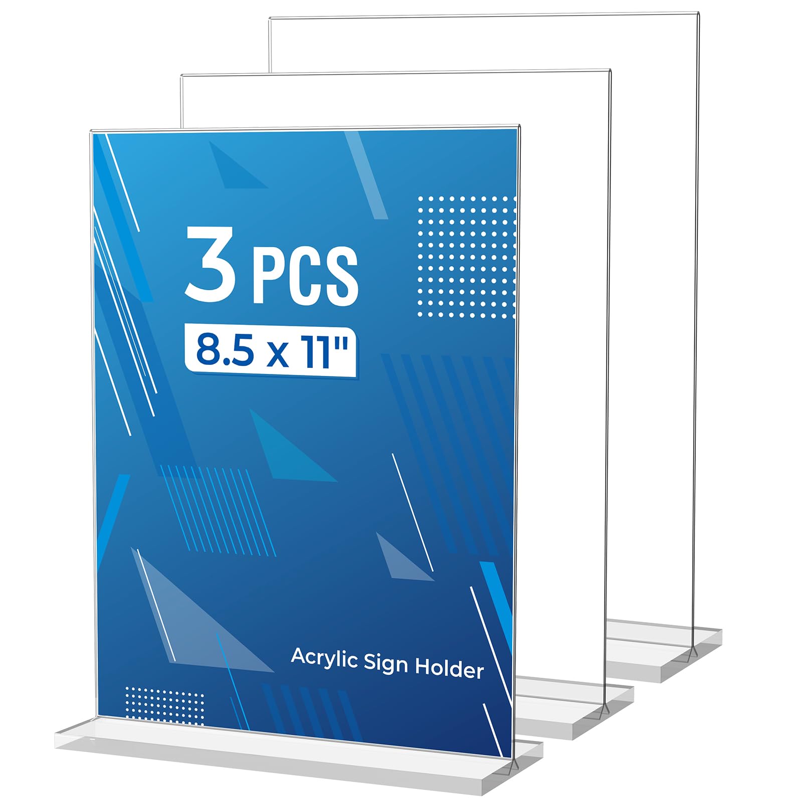 Photo 1 of 3 Pack Acrylic Sign Holder 8.5 x 11 Inches, Clear Menu Stand, Vertical Flyer Display, Table Paper Holder, Desk Brochure, Plastic Sign Display for Restaurants, Office, Store