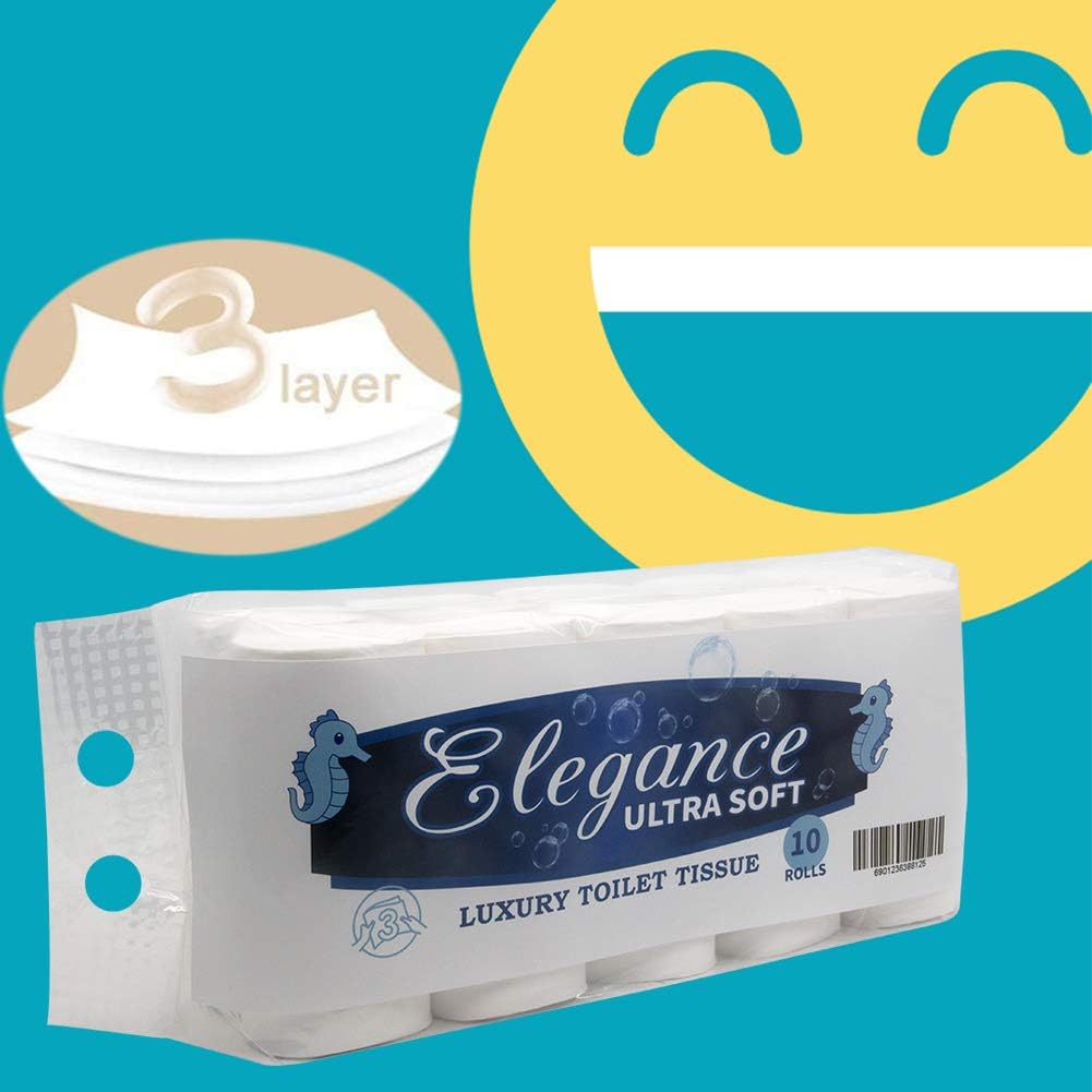 10 Rolls Toilet Paper 3 Layers Ultra Soft Toilet Tissue Cotton Roll Paper Skin-Friendly Household Hand Towels for Home Kitchen Cafe Shop Restaurant: Kitchen & Dining