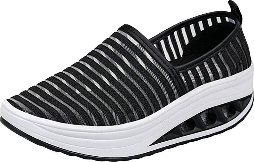 Gaatpot Women's Soft Breathable Mesh Shoes Ladies Lightweight Slip On Height-Increasing Wedges Platform Shoes Size