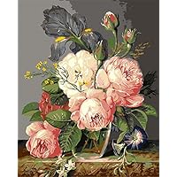 CaptainCrafts New Paint by Numbers 16x20" for Adults, Kids Linen Canvas - Mouthwatering Flowers (Frameless)