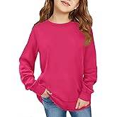 Haloumoning Girls Oversized Long Sleeve Shirts Kids Fashion Crewneck Tunic Tops Curved Hem Tees 7-14 Years