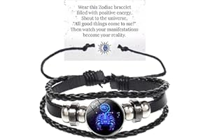 bike8 Zodiac Signs Spirit Bracelet Multilayer Adjustable 12 Constellation Black Leather Bracelet Handmade Woven Zodiac Sign Wrap Bracelet Birthday Jewelry Gifts for Women Men