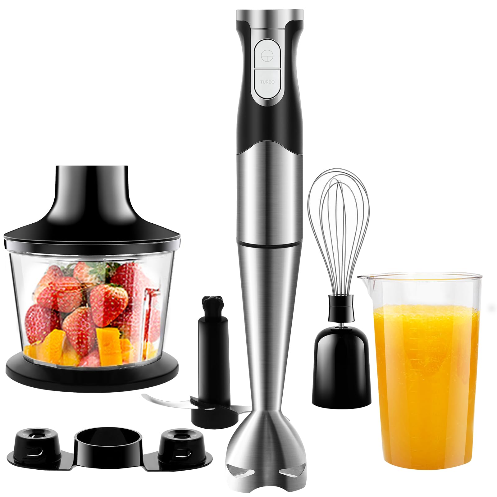 Stabmixer Set 6 in 1 Edelstahl 1200W für Babynahrung Salate Suppen Gemüse