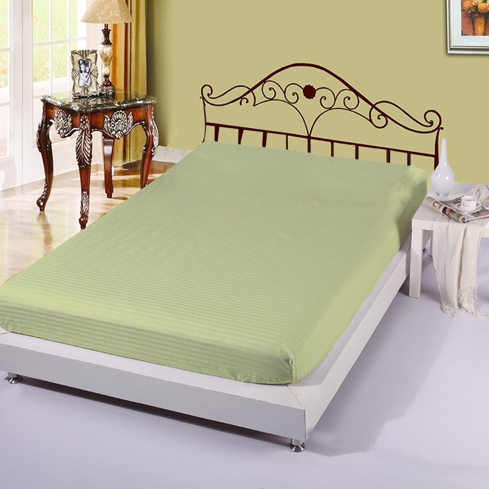 Linenwala 1 PC Bedding Fitted sheet 400 TC 100% Egyptian Cotton Super Soft Long Staple, Italian finish fitted sheet fits upto 12" deep pocket mattress 28" by 75" RV Bunk Size, Sage Stripe