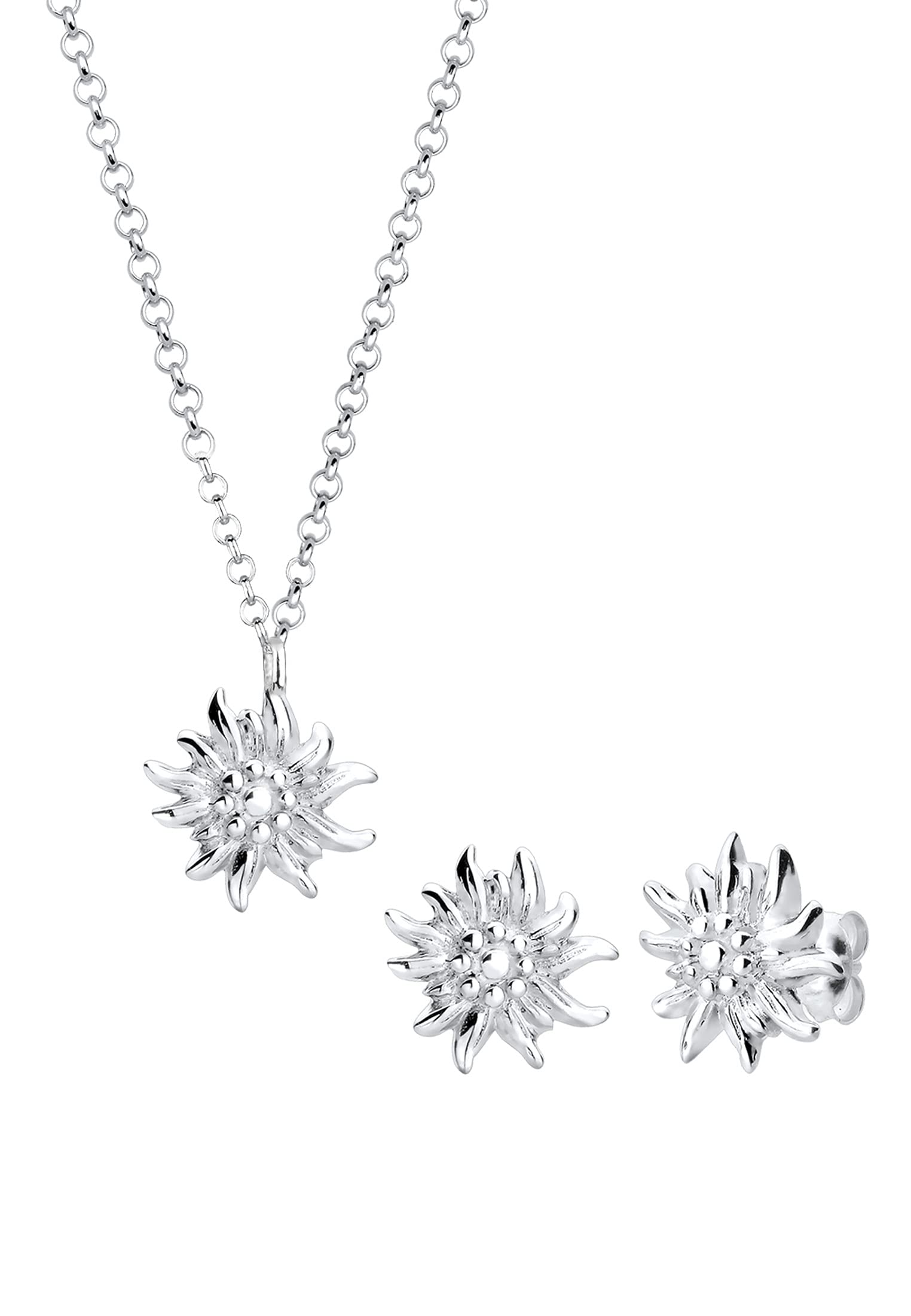 Elli Jewellery Set Ladies Edelweiss Pendant Set Ear Studs Oktoberfest Traditional in 925 Sterling Silver