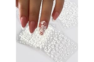 SPLOCUDU White Flower Nail Art Stickers White Flower with Rhinestones Nail Decals 3D Self Adhesive Nail Stickers Nail Art Designs Flowers Sticker for Nails Decorations 30 Sheets