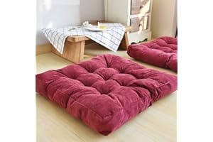 HIGOGOGO Solid Square Seat Cushion, Tufted Thicken Pillow Seat Soft Corduroy Chair Pad Tatami Floor Cushion for Yoga Meditation Living Room Balcony Office Outdoor, Wine, 22x22 Inch