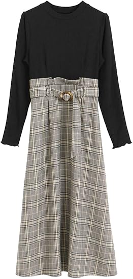 Amazon マジェスティックレゴン Majestic Legon ミルフィーユチェックワンピ S グレー柄 ワンピース チュニック 通販