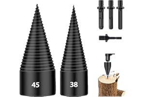ZZUNKN 6Pcs Firewood Log Splitter, 38mm+45mm Wood Splitter Drill Bit, Detachable Drill Bit Heavy Duty Electric Drills Screw Cone Drive, 4 Handles (Square + Round + Hex Shank + Small Hex)