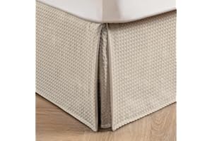 MIYE Pleated Waffle Weave Bed Skirt, Tailored Dust Ruffle 14 Inch Drop Easy Fit, Machine Washable,No Split Corners (Beige, King - 14" Drop)