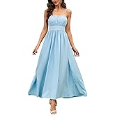 DUKAKII Women's Summer Sundress Solid Color Boho Beach A line Maxi Dress Adjustable Slim Straps Stretch Casual Maxi Dress