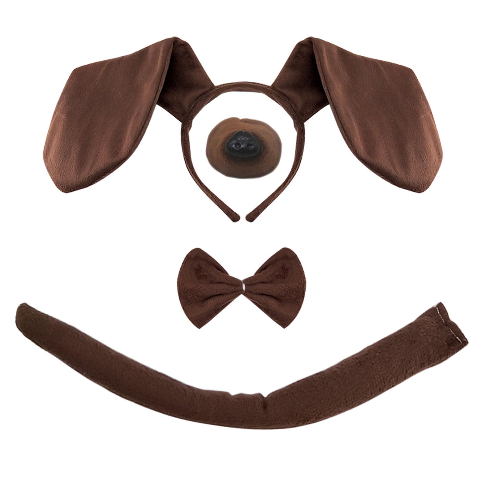 XNIVUIS 4 Pieces Dog Costume Set,Include Brown Dog Ears Hairband and Tail Dog Nose Bowtie,Animal Costume Accessories for Kids Adult Halloween Cosplay Party Children's Day Animal Theme Party (4 PCS)