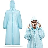 Jeere Rain Ponchos for Adults Reusable Rain Coats with Hood and Drawstring Thicken Ponchos Waterproof for Women(Light Blue)