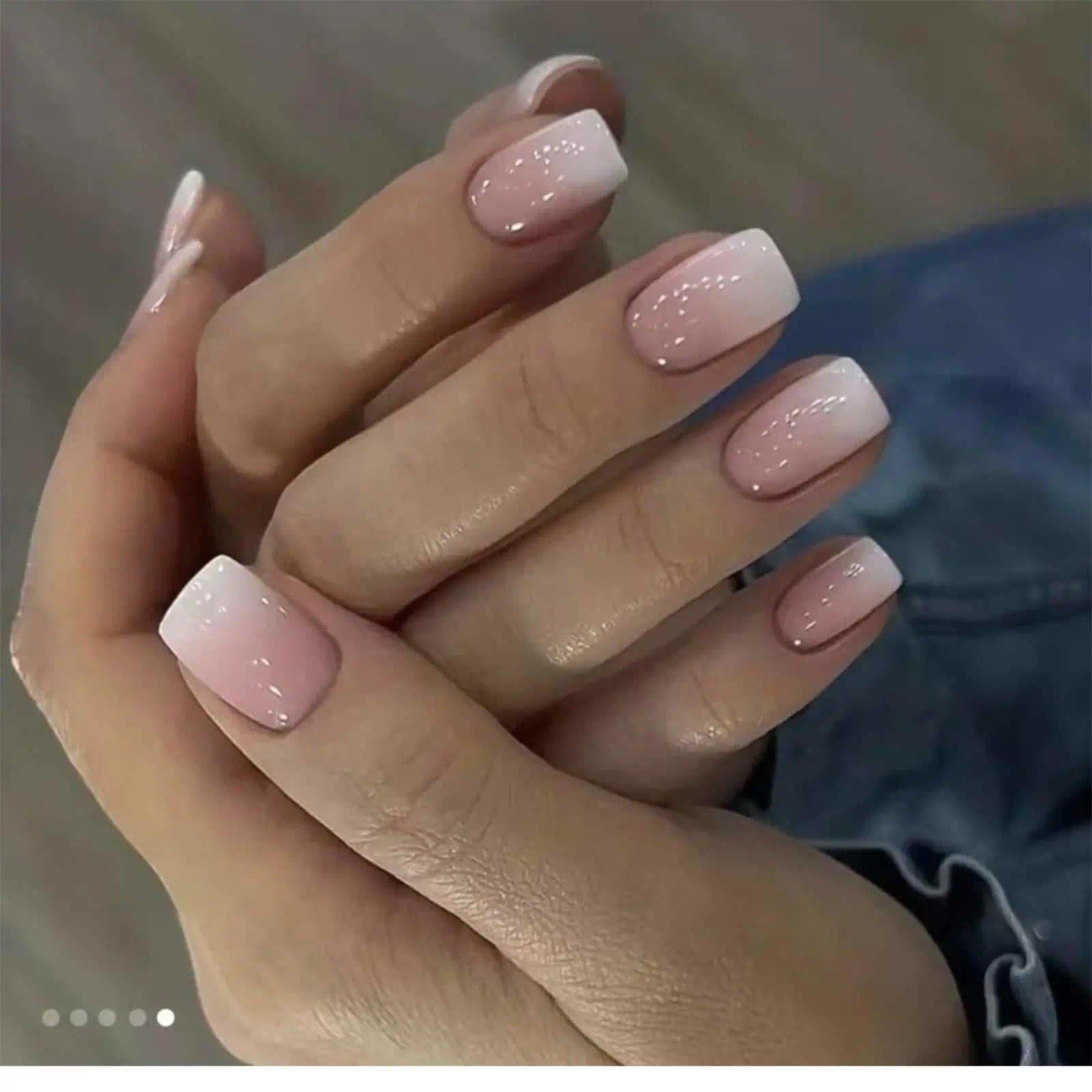 24 pcs False Nails Medium stick on nails for women impress nail spress on Square French Manicure Fake Tips Press On Full Cover Nails,press on french tips