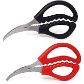 Honbay 2PCS Multifunctional Stainless Steel Shears Kitchen Seafood Scissors Fish Crab Shrimp Lobster Scissors Seafood Peeling Tools for Home (2 Color, 6")