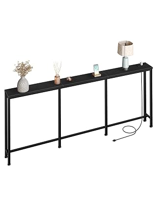 CHOEZON 78.7" Narrow Console Table with Power Outlet 7.1" Skinny Sofa Long Behind Couch Table with Charging Station for Hallway, Living Room Black TXG20UBB