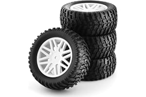 Chanmoo 1/10 RC Off Road Tires and Wheels 12mm Hex Rubber Short Course Truck Tyres with Foam Insert for 1:10 Scale Buggy Car ARRMA Traxxas Wltoys 144001 Losi HSP 94107 94170 94155 94177 4PCS (White)