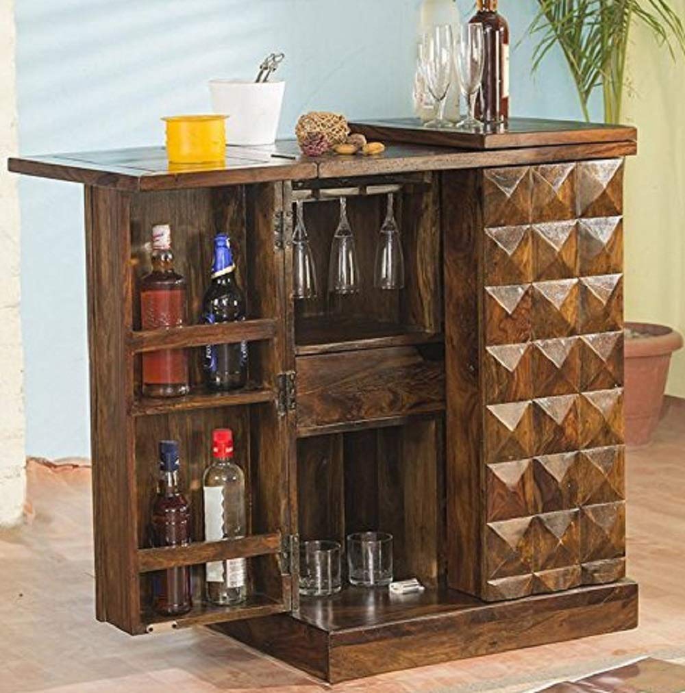 Santosha Decor Sheesham Wood Bar Cabinet Rack Hard And Soft Drinks