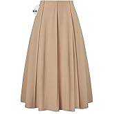 Kate Kasin Women's Pleated Midi Skirt 2025 Fall High Waisted Knee Length Flowy A Line Swing Casual Flared Skirts with Pockets