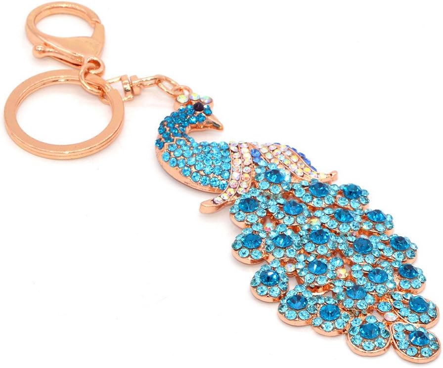 Peacock Metal Bling Crystals Rhinestone Keychain Alloy Keyring Keyfob Charm for Handbags Sky Blue, 11.5cm(length) - Image 3