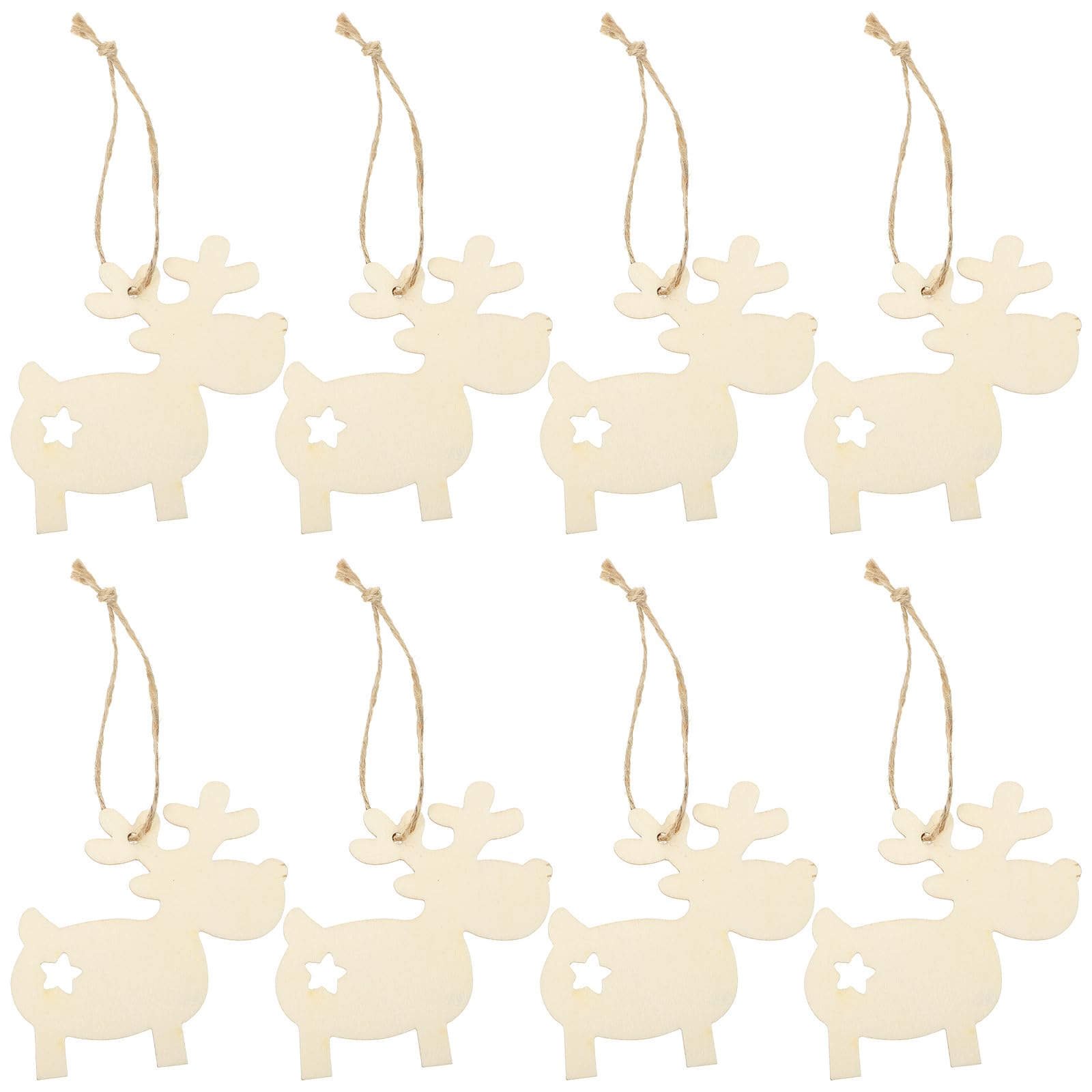 30pcs Reindeer Christmas Ornaments Wooden Deer Cutouts DIY Blank Pendants Deer Star Design Xmas Tree Decorations with Rope for Painting Tree Wall Festive Decor