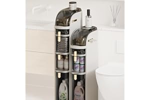 WEAFIEO Plastic Bathroom Storage Cabinet 7.09″ Width Narrow Slim Gap Floor Organizer Side Unit Rolling Waterproof Toilet Paper Holder with Drawers and Handle for Small Kitchen Laundry, 2-Tiers