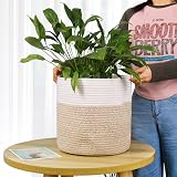 tenn well 30cm Indoor Plant Pot Basket with Liner Cotton Woven White Khaki view 7