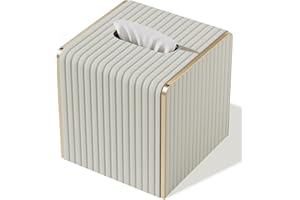 LADSTAG Tissue Box Cover,White Square Leather Tissue Box Holders with Gold-Tone Edging Decoration, Tissue Vessel for Bathroom Toilet Bedroom Living Room Table Desk Office,Modern Home Decor