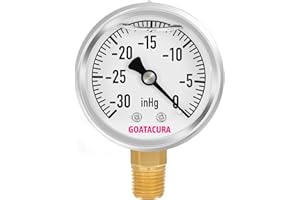 GOATACURA -30inHg-0 Glycerin Filled Vacuum Pressure Gauge, 2" Dial Size, 304 Stainless Steel Case, 1/4" NPT Lower Mount, with High Accuracy