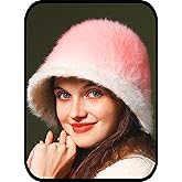 Urieo Winter Faux Fur Fuzzy Bucket Hat Fluffy Pink Warm Hats Furry Plush Fisherman Cap for Women