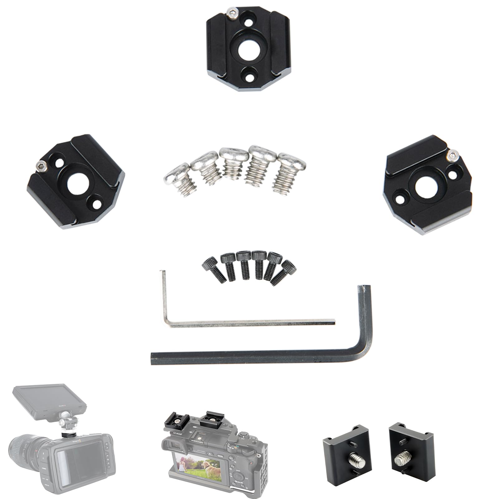 NICEYRIG Cold Shoe Mount Hot Shoe Adapter with 1/4" Hole for Microphone Flash Light Pack of 3