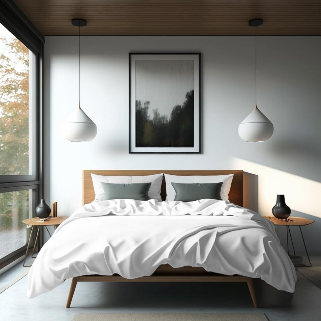 Photo 1 of Bamboo Bay 100% Viscose Made from Bamboo King Duvet Set - Ultra Soft Cooling Three Piece with Corner Ties, Two Pillowcases, & Button Closure - White Duvet Cover King Size