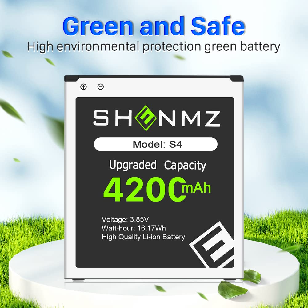 SHENMZ Galaxy S4 Battery,Upgraded 4200mAh Li-ion Replacement Battery for Samsung Galaxy S4 EB-B600BE,AT&T I337,Verizon I545,Sprint L720,T-Mobile M919,R970,I9500,I9505,LTE I9506