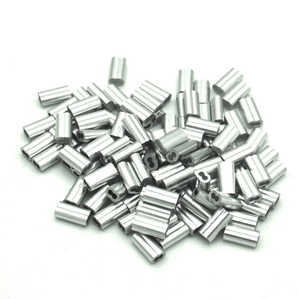 100pcs 2.5mm Aluminum Double Ferrules Sleeves Crimping Loop Sleeve for Wire Cable Rope Hanging