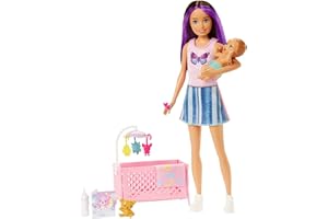Barbie Skipper Babysitters Inc Crib Toy Playset with Skipper Doll, Baby Doll with Sleepy Eyes, Furniture & Accessories
