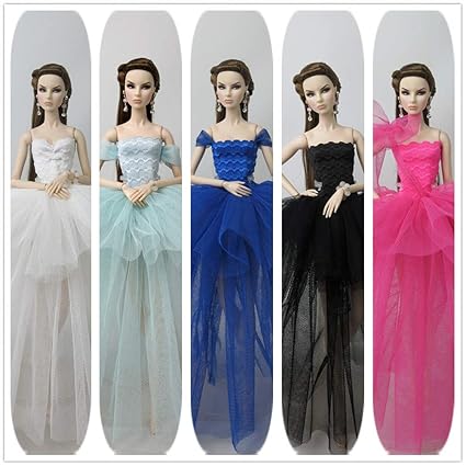 Leoie 5pcs/Set Mini Dress Delicate Gauze Party Dress Set for 30cm Toy Combination C