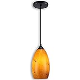 LUXWELL Pendant Lighting, Modern Handblown Amber Color Glass, Oval Art Shade Hanging Light, Oil Rubbed Bronze Finish for Kitc