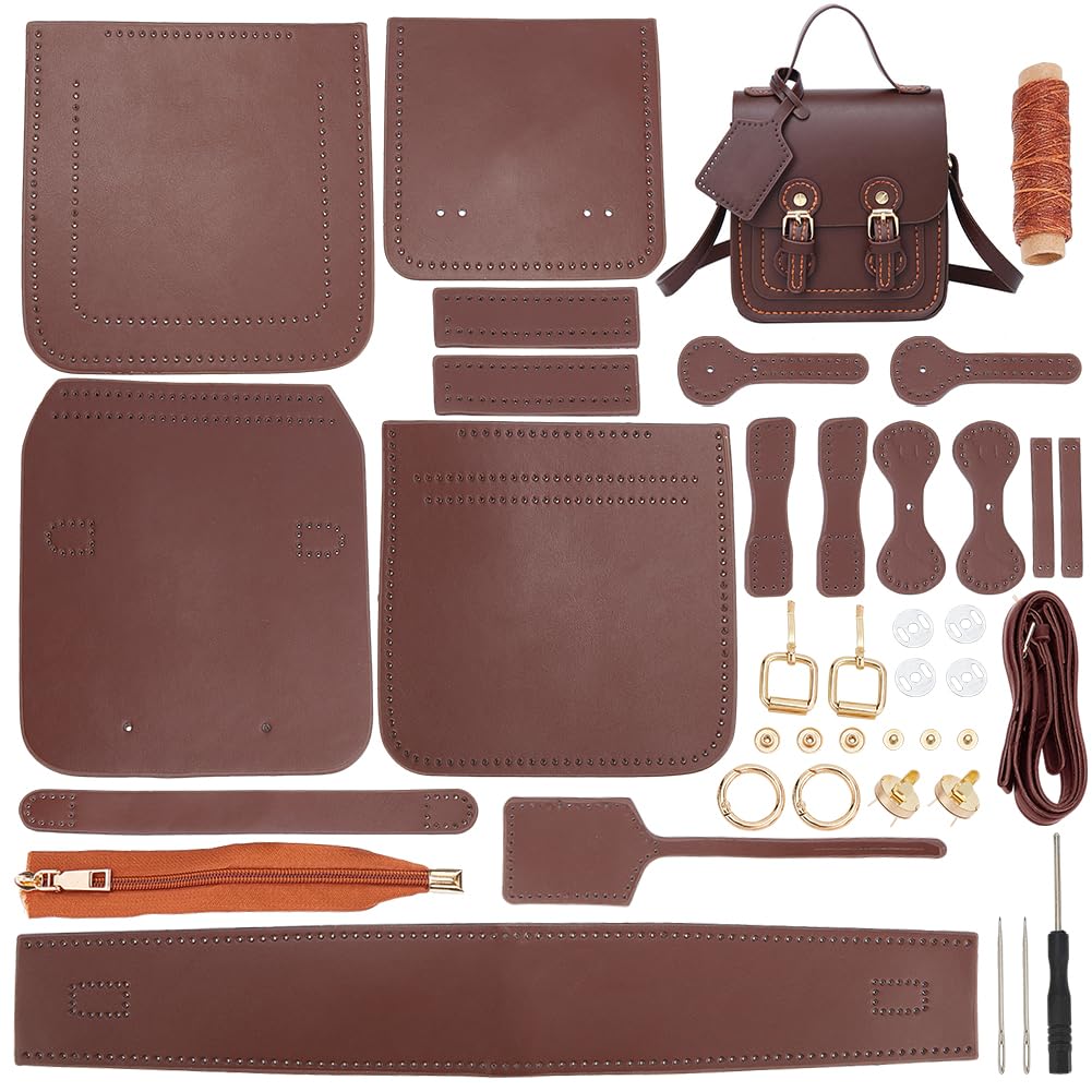 WADORN DIY Leather Shoulder Bag Making Kit, PU Leather Crossbody Bag Sewing Pattern Materials Craft Kit Handicraft Women Messenger Bag Purse Making Supplies Personalized Gift, 17x13x7cm (Brown)