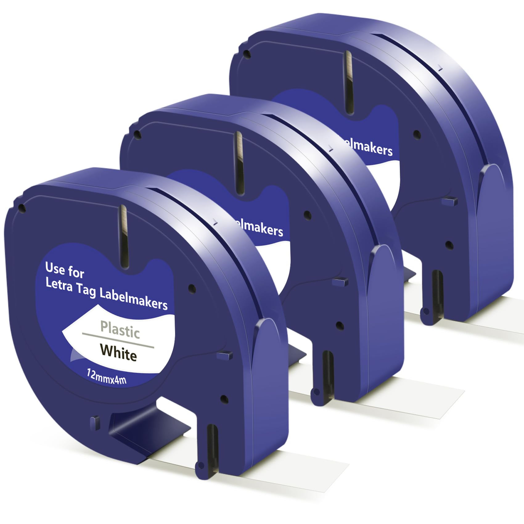 3-Pack Replacement for Dymo LetraTag Refills 91201 White Plastic Label Tape 12mm x 4m Compatible with Dymo LetraTag Label Maker LT-100H LT-100T LT-110T QX50 XR XM