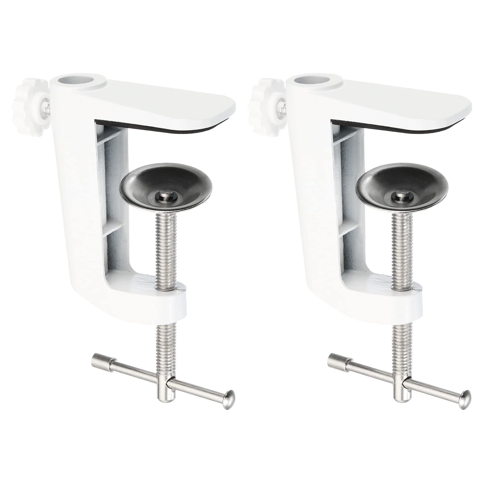 PATIKIL 0.29"/0.47" Hole Dia. Desk Table Mount Clamp, 2 Pack Universal C Shape Desk Clamp with Adjustable Screw for Microphone Arm Lamp Stand, White