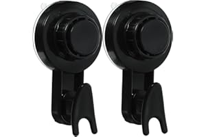 GAROZATION 2pcs Adjustable Suction Cup Hanger Hooks Black Punch-Free Vacuum Wall Hooks for Bathroom and Kitchen