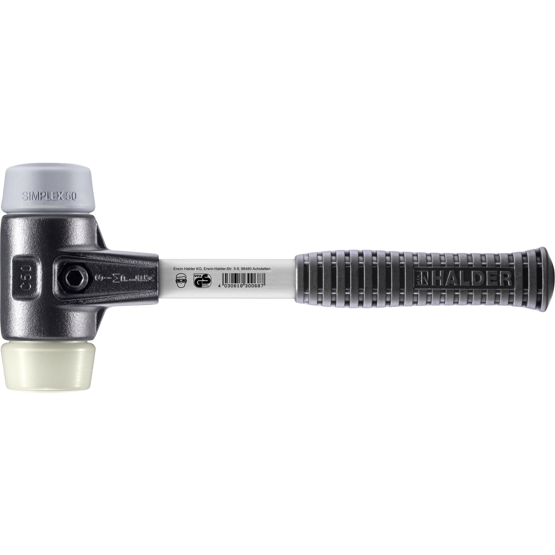 Halder 3738050 TPE-Mid/Nylon Soft-Face Mallet with Reinforced Cast Steel Housing, Multi-Colour, 50 mm